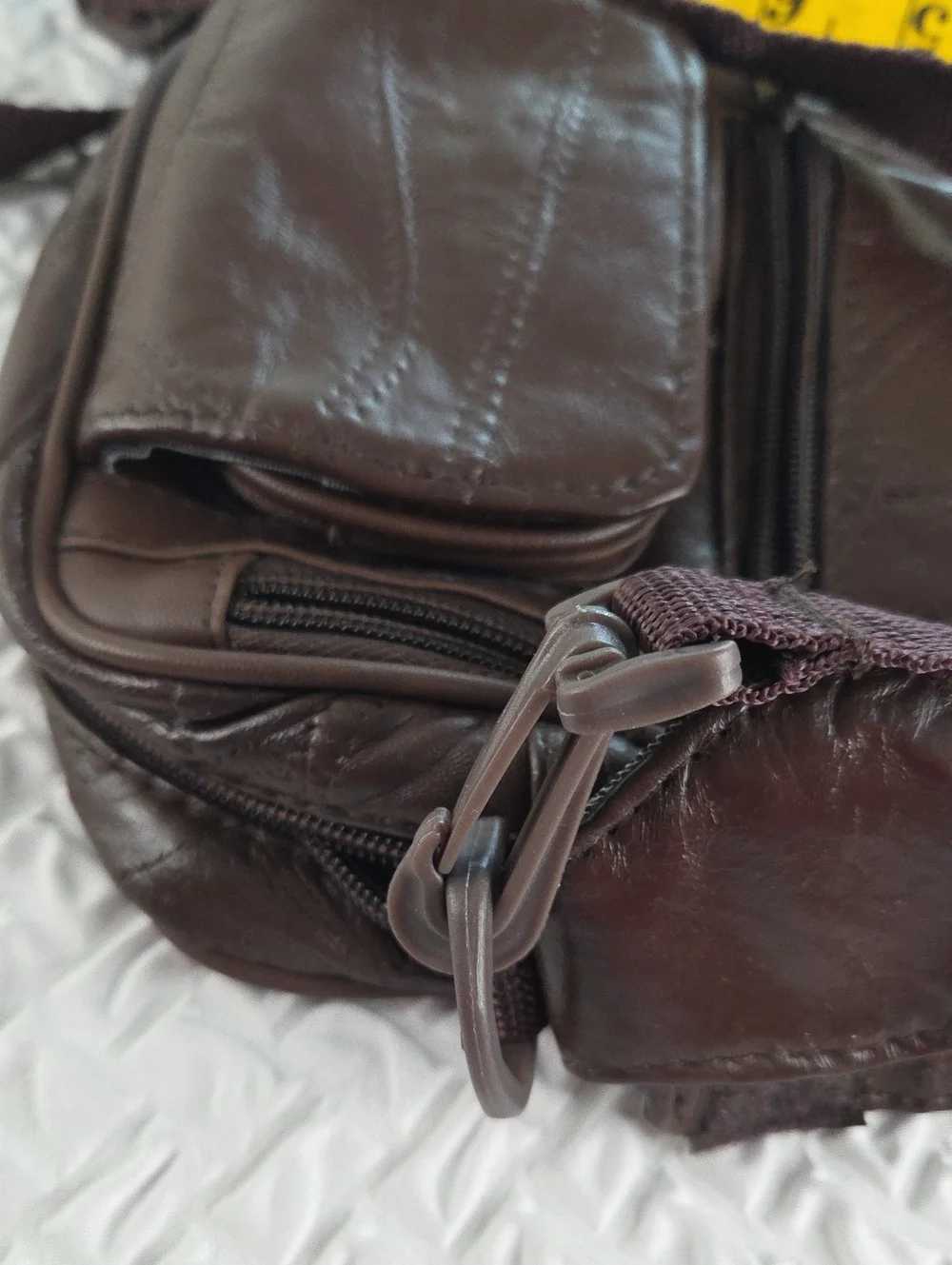 Crossbody MENS SLING BAG.Brown. English Leather PVC. RAIN RESISTANT